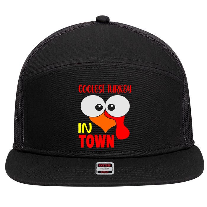 Coolest Turkey In Town Funny Thanksgiving 7 Panel Mesh Trucker Snapback Hat