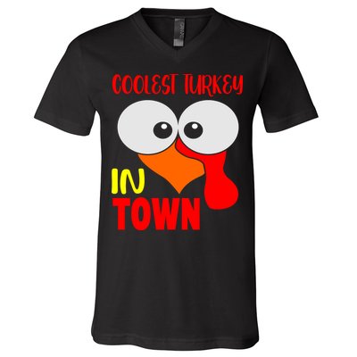 Coolest Turkey In Town Funny Thanksgiving V-Neck T-Shirt