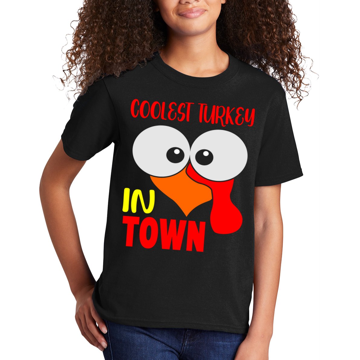 Coolest Turkey In Town Funny Thanksgiving Kids T-Shirt