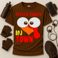 Coolest Turkey In Town Funny Thanksgiving Cooling Performance Crew T-Shirt