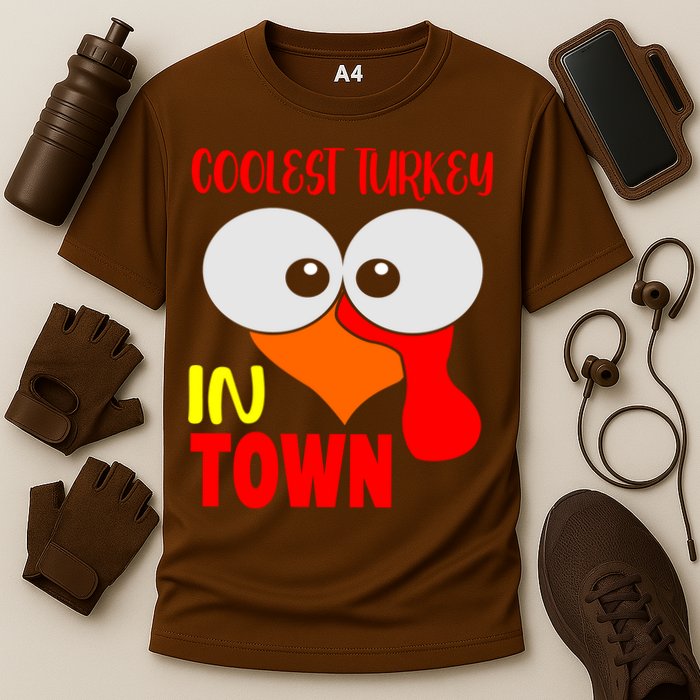Coolest Turkey In Town Funny Thanksgiving Cooling Performance Crew T-Shirt
