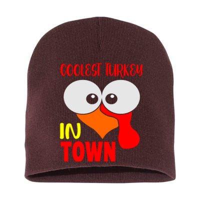 Coolest Turkey In Town Funny Thanksgiving Short Acrylic Beanie