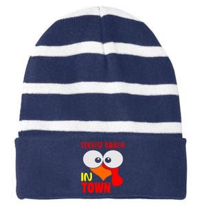 Coolest Turkey In Town Funny Thanksgiving Striped Beanie with Solid Band