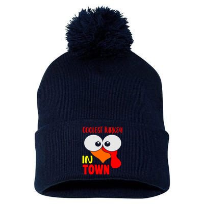 Coolest Turkey In Town Funny Thanksgiving Pom Pom 12in Knit Beanie