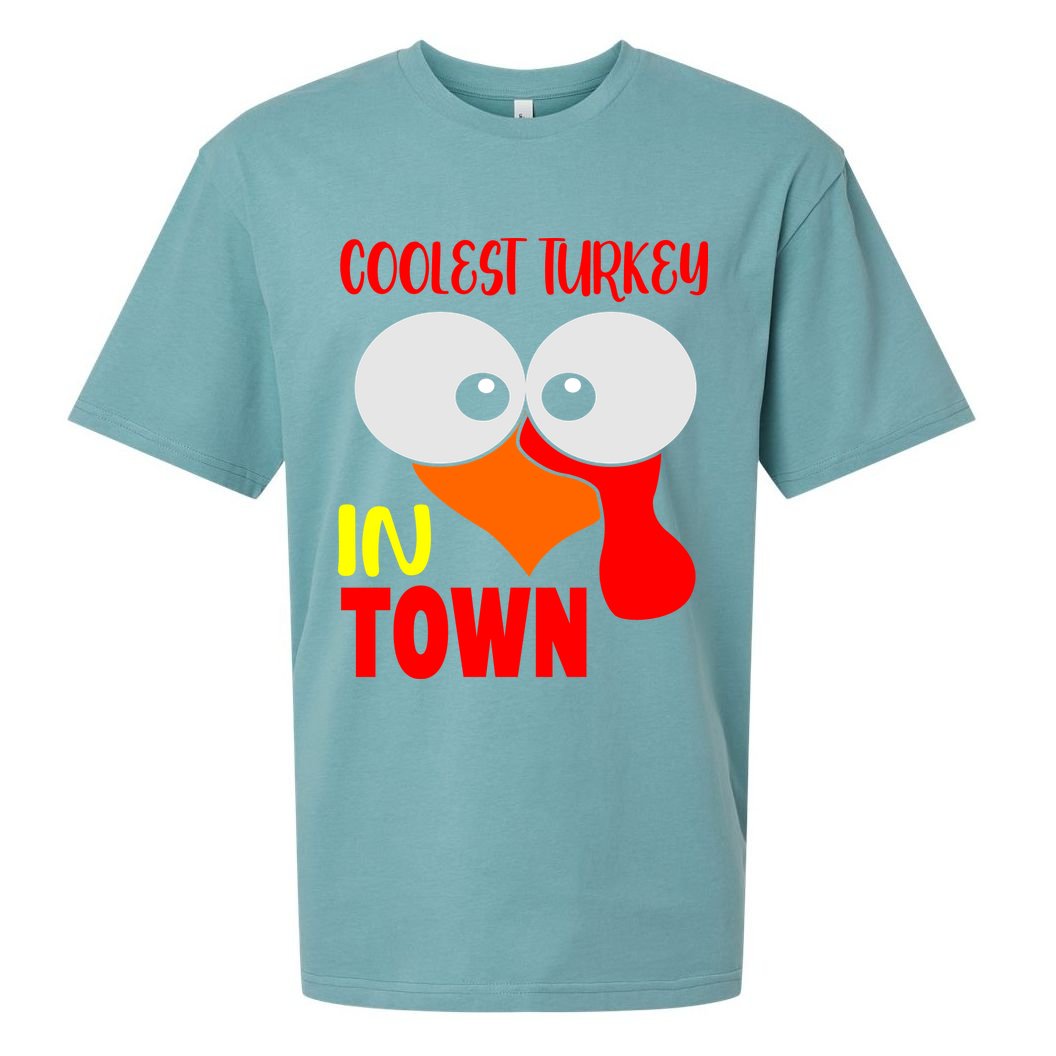 Coolest Turkey In Town Funny Thanksgiving Sueded Cloud Jersey T-Shirt