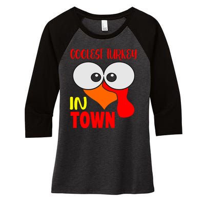 Coolest Turkey In Town Funny Thanksgiving Women's Tri-Blend 3/4-Sleeve Raglan Shirt