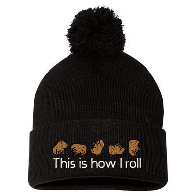 Capybara This Is How I Roll Cute Capy Rodent Pom Pom 12in Knit Beanie