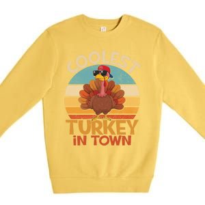 Coolest Turkey In Town Dabbing Turkey Thanksgiving Day Gift Premium Crewneck Sweatshirt