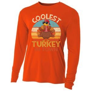 Coolest Turkey In Town Dabbing Turkey Thanksgiving Day Gift Cooling Performance Long Sleeve Crew