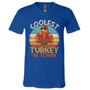 Coolest Turkey In Town Dabbing Turkey Thanksgiving Day Gift V-Neck T-Shirt