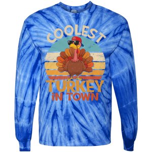 Coolest Turkey In Town Dabbing Turkey Thanksgiving Day Gift Tie-Dye Long Sleeve Shirt