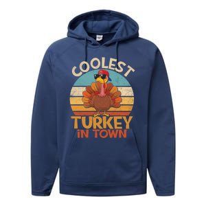 Coolest Turkey In Town Dabbing Turkey Thanksgiving Day Gift Performance Fleece Hoodie