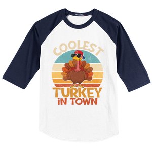 Coolest Turkey In Town Dabbing Turkey Thanksgiving Day Gift Baseball Sleeve Shirt