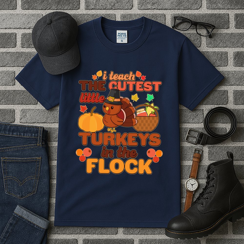 Cute Thanksgiving I Teach The Cutest Little Turkeys In The Flock Tall T-Shirt