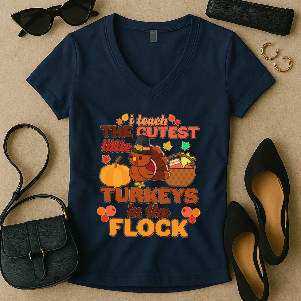 Cute Thanksgiving I Teach The Cutest Little Turkeys In The Flock Women's V-Neck T-Shirt