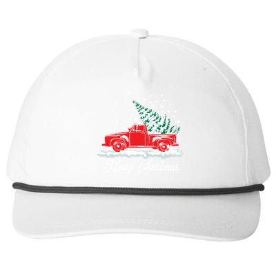 Christmas Tree In Back of Old Red Pick Up Truck Snowing Snapback Five-Panel Rope Hat