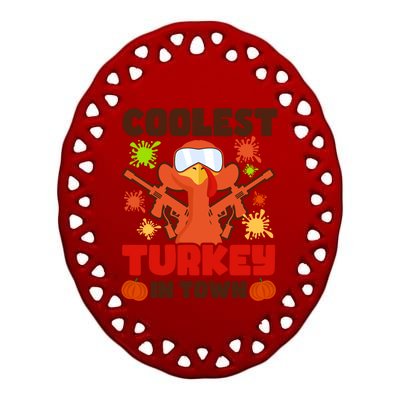 Coolest Turkey In Town Design Thanksgiving Paintball Cool Gift Ceramic Oval Ornament