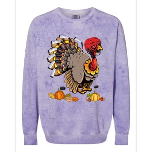 Cute Turkey Ice Hockey Player Turkeys Day Happy Thanksgiving Gift Colorblast Crewneck Sweatshirt