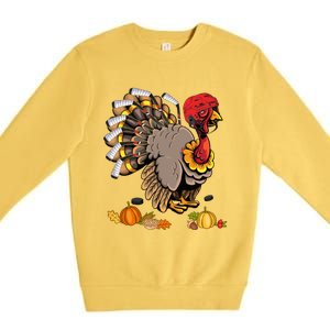 Cute Turkey Ice Hockey Player Turkeys Day Happy Thanksgiving Gift Premium Crewneck Sweatshirt