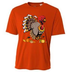 Cute Turkey Ice Hockey Player Turkeys Day Happy Thanksgiving Gift Cooling Performance Crew T-Shirt