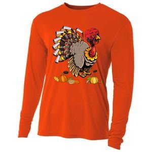 Cute Turkey Ice Hockey Player Turkeys Day Happy Thanksgiving Gift Cooling Performance Long Sleeve Crew