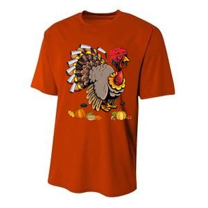 Cute Turkey Ice Hockey Player Turkeys Day Happy Thanksgiving Gift Performance Sprint T-Shirt