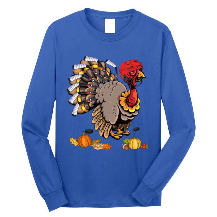 Cute Turkey Ice Hockey Player Turkeys Day Happy Thanksgiving Gift Long Sleeve Shirt