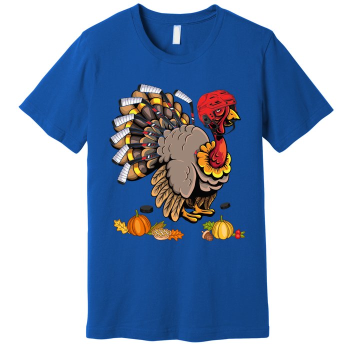 Cute Turkey Ice Hockey Player Turkeys Day Happy Thanksgiving Gift Premium T-Shirt