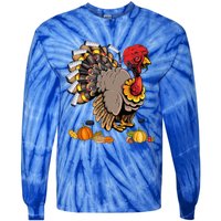 Cute Turkey Ice Hockey Player Turkeys Day Happy Thanksgiving Gift Tie-Dye Long Sleeve Shirt