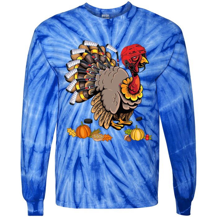 Cute Turkey Ice Hockey Player Turkeys Day Happy Thanksgiving Gift Tie-Dye Long Sleeve Shirt