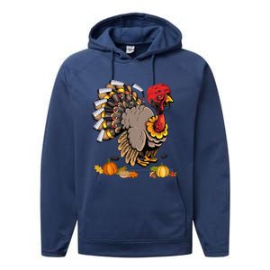 Cute Turkey Ice Hockey Player Turkeys Day Happy Thanksgiving Gift Performance Fleece Hoodie