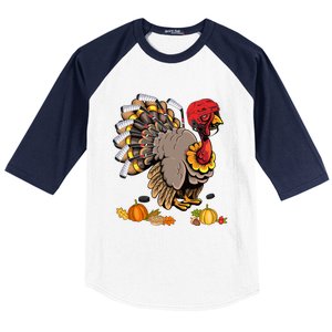 Cute Turkey Ice Hockey Player Turkeys Day Happy Thanksgiving Gift Baseball Sleeve Shirt