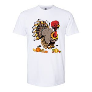 Cute Turkey Ice Hockey Player Turkeys Day Happy Thanksgiving Gift Softstyle CVC T-Shirt