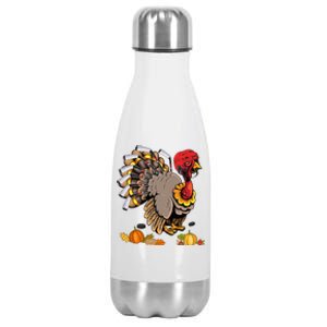 Cute Turkey Ice Hockey Player Turkeys Day Happy Thanksgiving Gift Stainless Steel Insulated Water Bottle