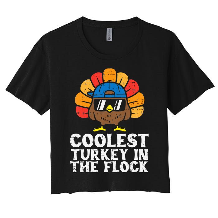 Coolest Turkey In The Flock Thanksgiving Women's Crop Top Tee