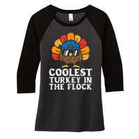 Coolest Turkey In The Flock Thanksgiving Women's Tri-Blend 3/4-Sleeve Raglan Shirt