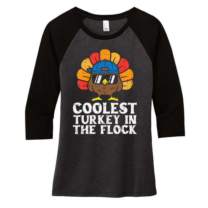 Coolest Turkey In The Flock Thanksgiving Women's Tri-Blend 3/4-Sleeve Raglan Shirt