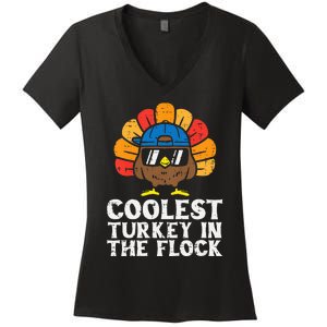 Coolest Turkey In The Flock Thanksgiving Women's V-Neck T-Shirt