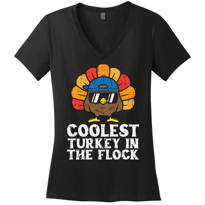 Coolest Turkey In The Flock Thanksgiving Women's V-Neck T-Shirt