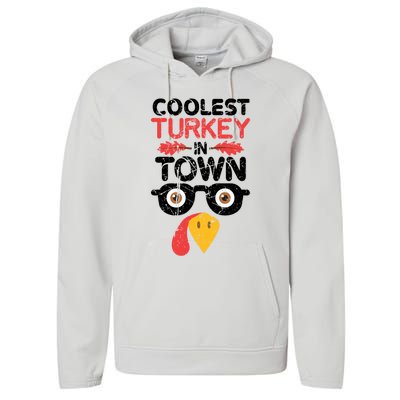 Coolest Turkey In Town Funny Thanksgiving Holiday Vintage Great Gift Performance Fleece Hoodie