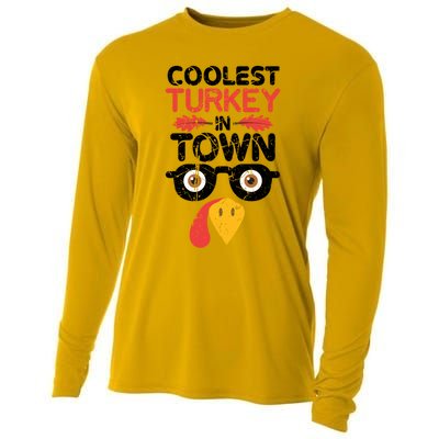 Coolest Turkey In Town Funny Thanksgiving Holiday Vintage Great Gift Cooling Performance Long Sleeve Crew