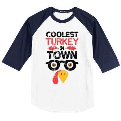 Coolest Turkey In Town Funny Thanksgiving Holiday Vintage Great Gift Baseball Sleeve Shirt