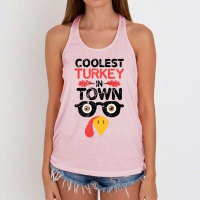 Coolest Turkey In Town Funny Thanksgiving Holiday Vintage Great Gift Women's Knotted Racerback Tank