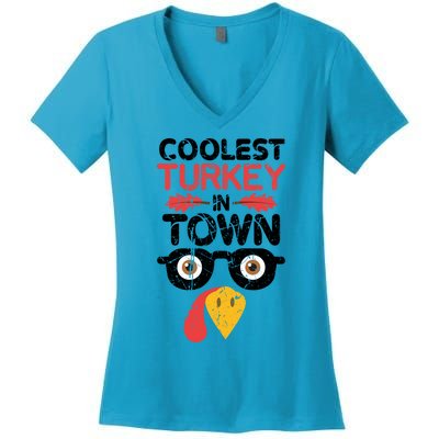 Coolest Turkey In Town Funny Thanksgiving Holiday Vintage Great Gift Women's V-Neck T-Shirt