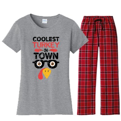 Coolest Turkey In Town Funny Thanksgiving Holiday Vintage Great Gift Women's Flannel Pajama Set