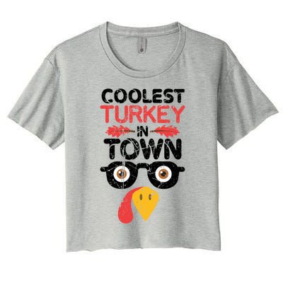 Coolest Turkey In Town Funny Thanksgiving Holiday Vintage Great Gift Women's Crop Top Tee