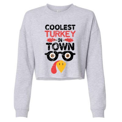 Coolest Turkey In Town Funny Thanksgiving Holiday Vintage Great Gift Cropped Pullover Crew