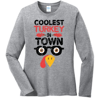 Coolest Turkey In Town Funny Thanksgiving Holiday Vintage Great Gift Ladies Long Sleeve Shirt