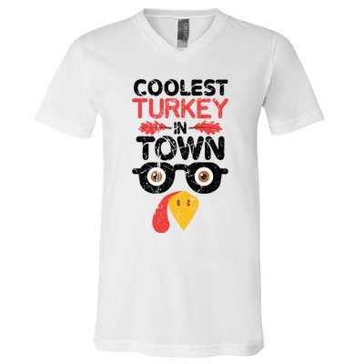 Coolest Turkey In Town Funny Thanksgiving Holiday Vintage Great Gift V-Neck T-Shirt