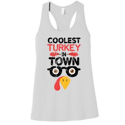 Coolest Turkey In Town Funny Thanksgiving Holiday Vintage Great Gift Women's Racerback Tank